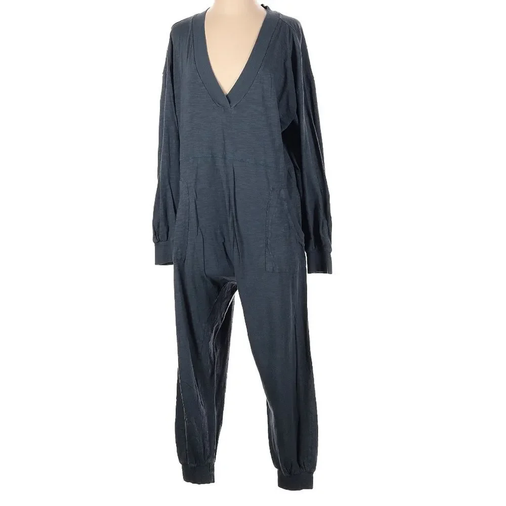 Natural Life Johnny Oversized 100% Cotton Muted Coastal Blue Relaxed Jumpsuit XS